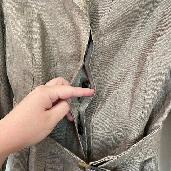 Ann Taylor Vintage 100% Linen Tan Belted Pleated Jacket Size 0 - Picture 4 of 7